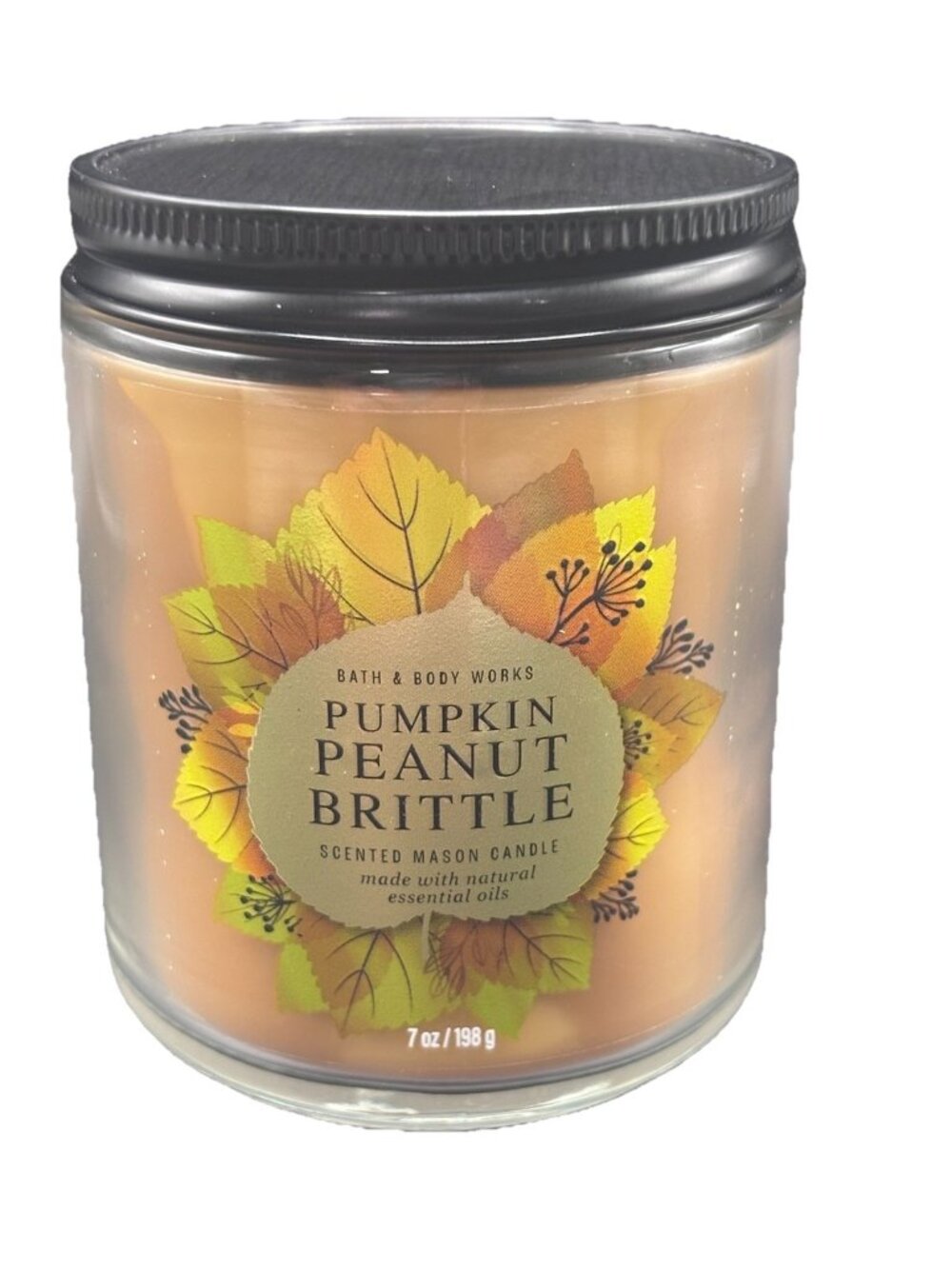 Bath & Body Works Pumpkin Peanut Brittle Single Wick Mason Jar Candle 7oz Fall